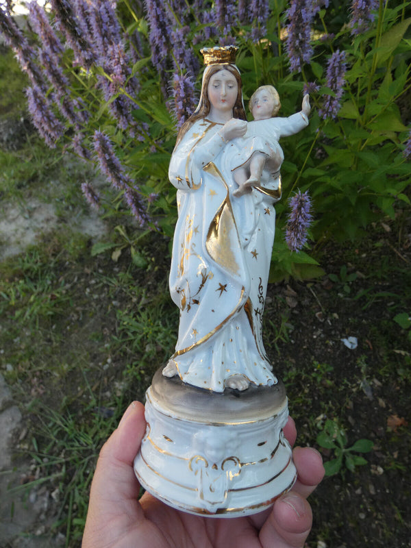 Antique Vieux paris porcelain Saint mary madonna child figurine statue