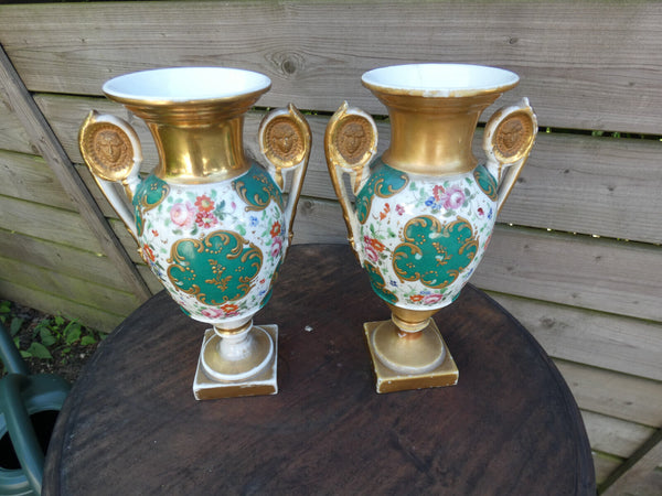 PAIR antique vieux paris porcelain hand paint vases romantic scene