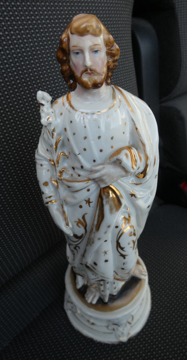 Antique Vieux paris porcelain Saint joseph figurine statue religious