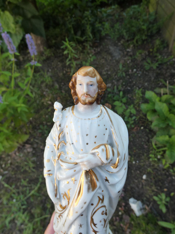 Antique Vieux paris porcelain Saint joseph figurine statue religious