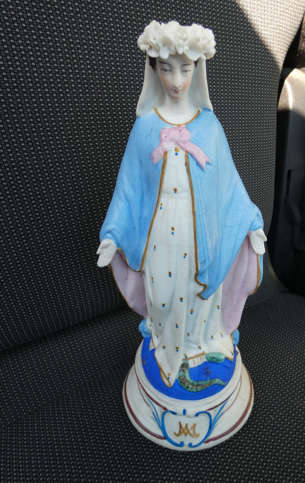 Antique Vieux paris porcelain Madonna statue figurine pastel colours rare