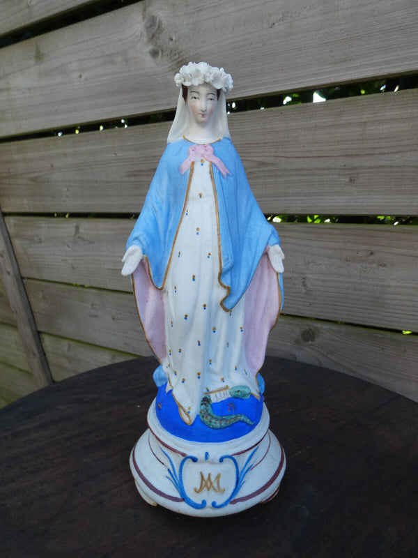 Antique Vieux paris porcelain Madonna statue figurine pastel colours rare