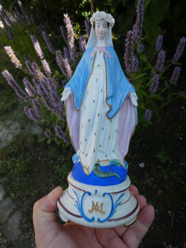 Antique Vieux paris porcelain Madonna statue figurine pastel colours rare