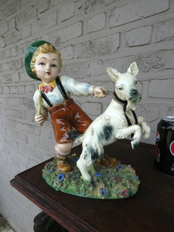 Italian Capodimonte Ceramic porcelain statue figurine boy goat