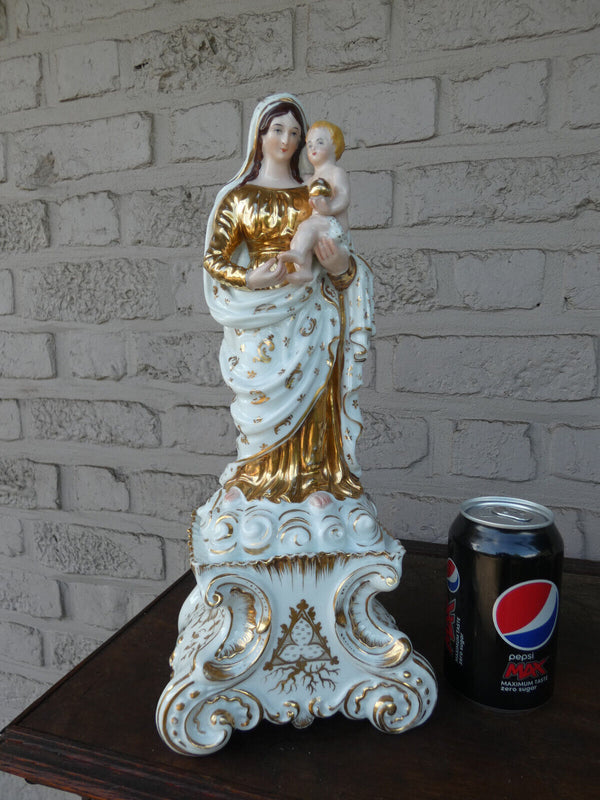 Antique LArge vieux paris old porcelain madonna statue figurine religious rare