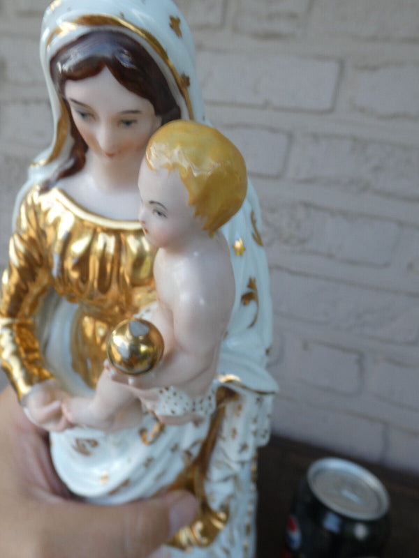 Antique LArge vieux paris old porcelain madonna statue figurine religious rare