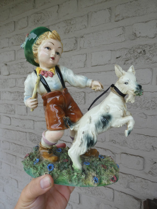 Italian Capodimonte Ceramic porcelain statue figurine boy goat