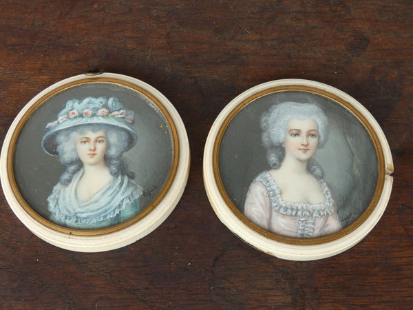 PAIR Antique 19thc Miniature painting portraint lady