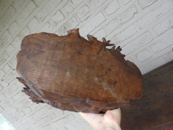 Antique large  rare black forest wood carving inkwell birds