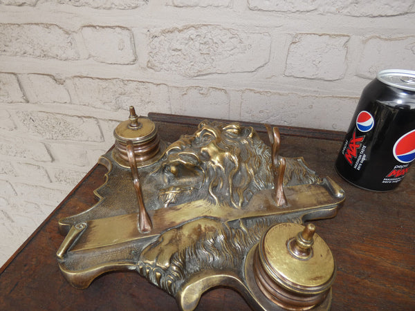 Antique Bronze lion head inkwell