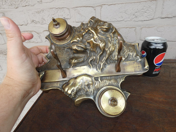 Antique Bronze lion head inkwell