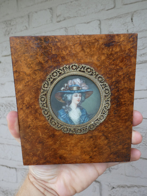 Antique 19thc Miniature painting portraint lady plaque