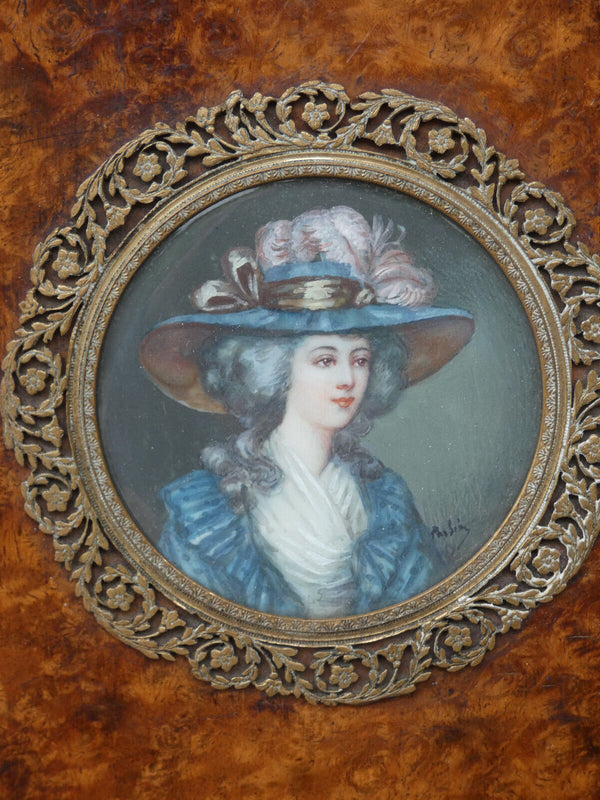 Antique 19thc Miniature painting portraint lady plaque