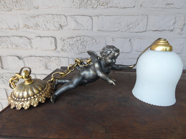 Antique French bronze putti cherub angel chandelier pendant lamp Lightning