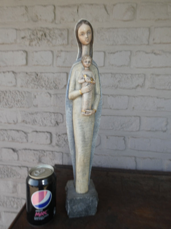 LArge 1950 french stoneware Madonna child figurine statue