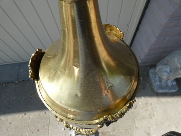 Vintage Belgian Crystal glass Globe brass lantern lamp chandelier portrait heads
