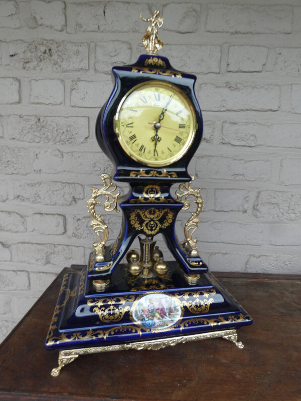 Vintage cobalt blue porcelain mantel clock