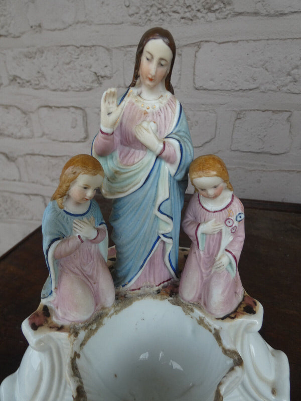 Antique french paris porcelain Holy water font Madonna angels statue