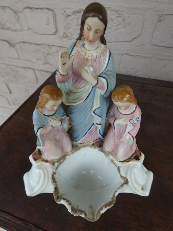 Antique french paris porcelain Holy water font Madonna angels statue