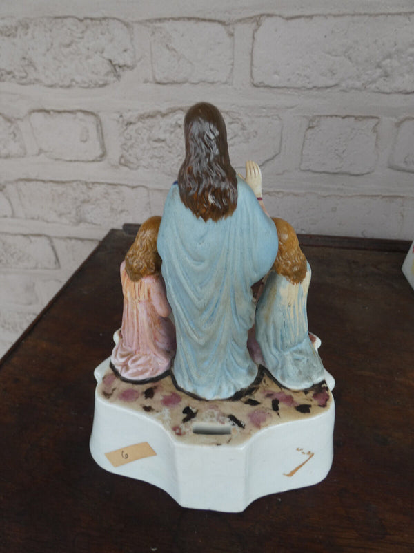 Antique french paris porcelain Holy water font Madonna angels statue