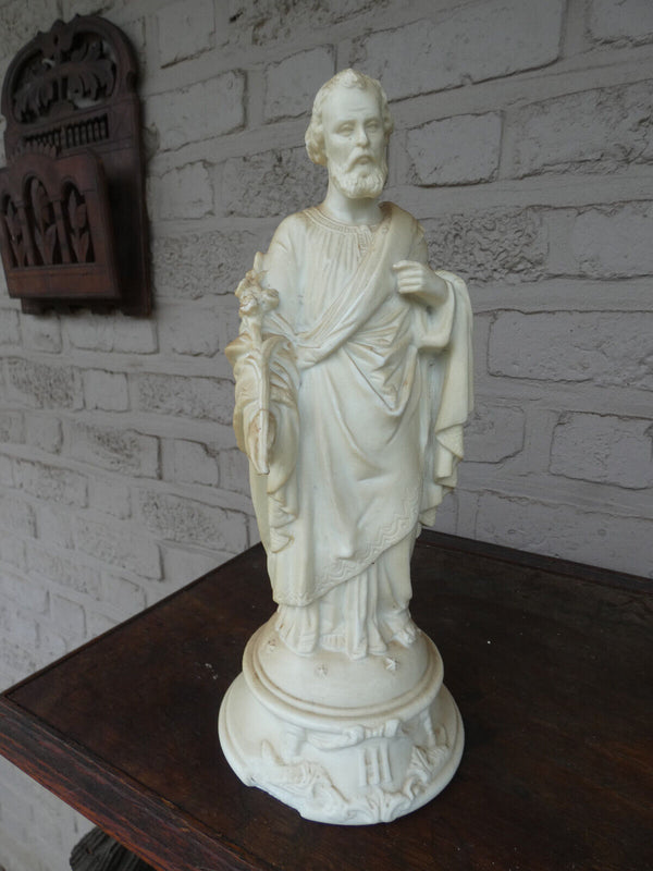 Antique french LETU MAUGER bisque porcelain saint joseph statue figurine