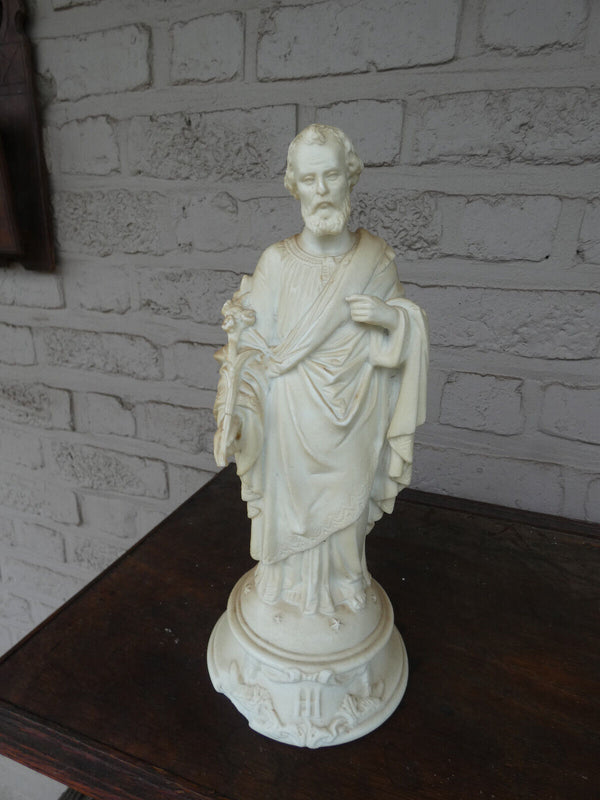 Antique french LETU MAUGER bisque porcelain saint joseph statue figurine