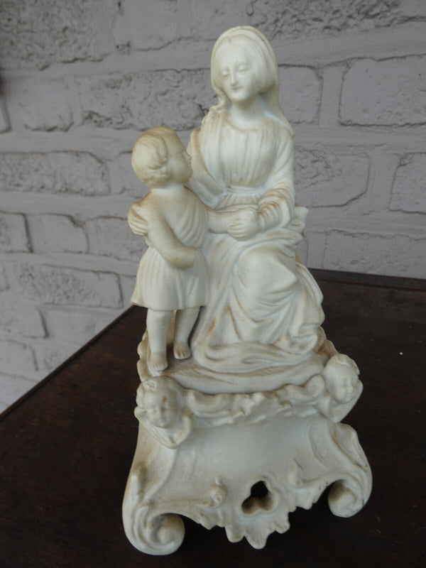 Antique bisque porcelain statue mary madonna with child angels