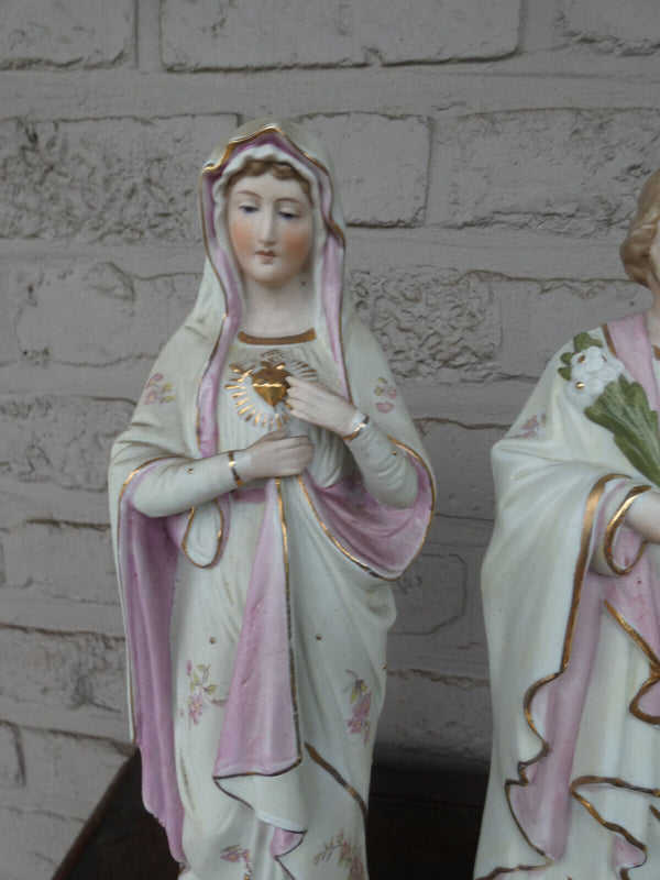 Antique pair german bisque porcelain Mary joseph child holy family statue