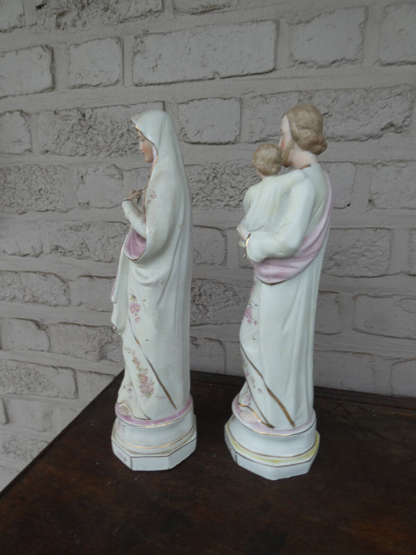 Antique pair german bisque porcelain Mary joseph child holy family statue