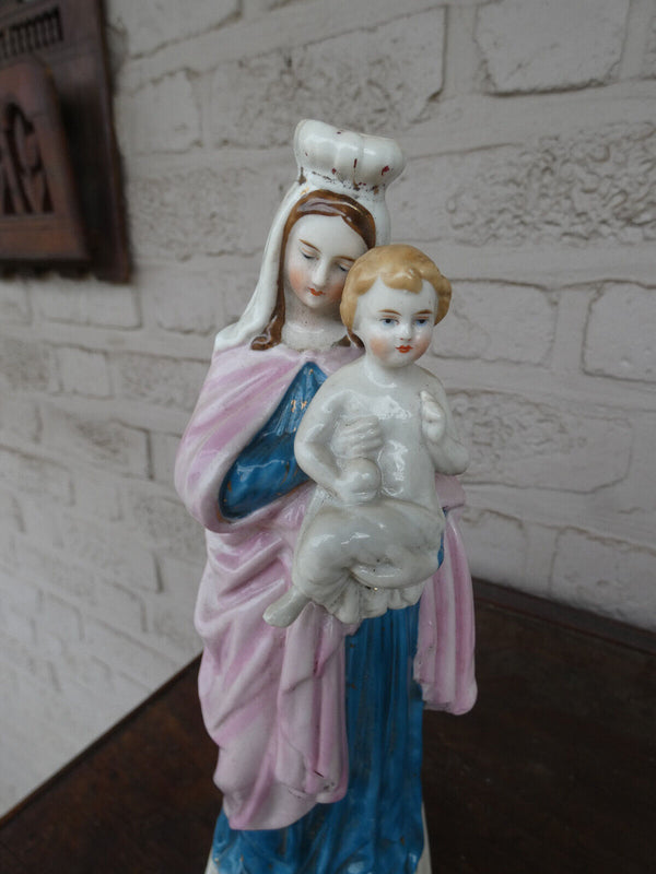 Antique french paris porcelain madonna child figurine statue