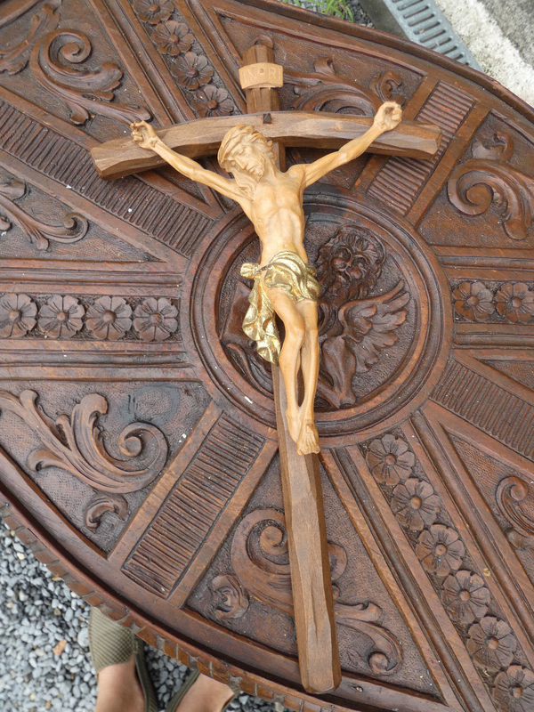 Vintage french wood carved crucifix