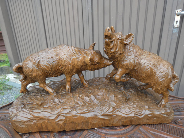 Antique german black forest wood carving boar animal sculpture statue hunt cabin