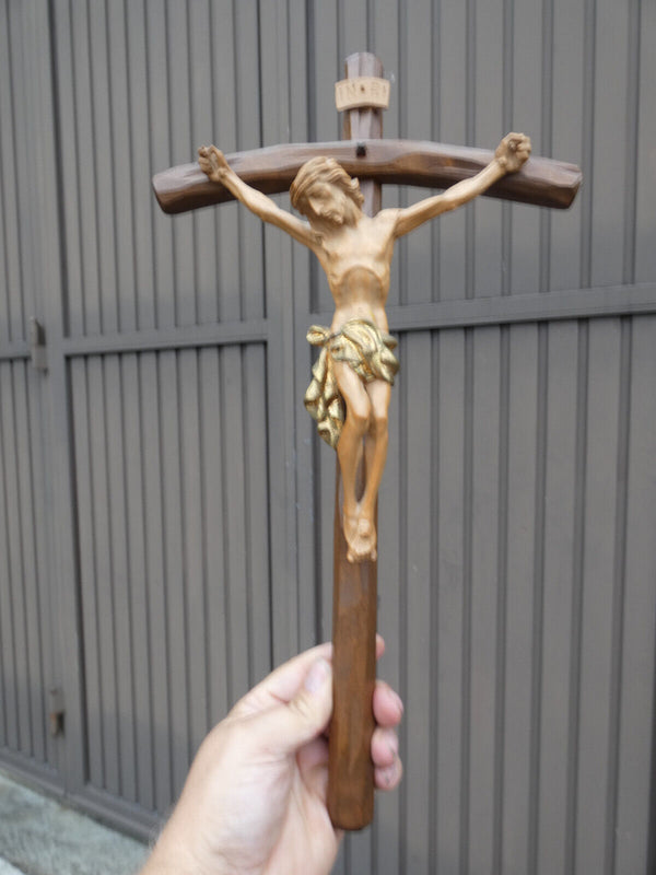 Vintage french wood carved crucifix