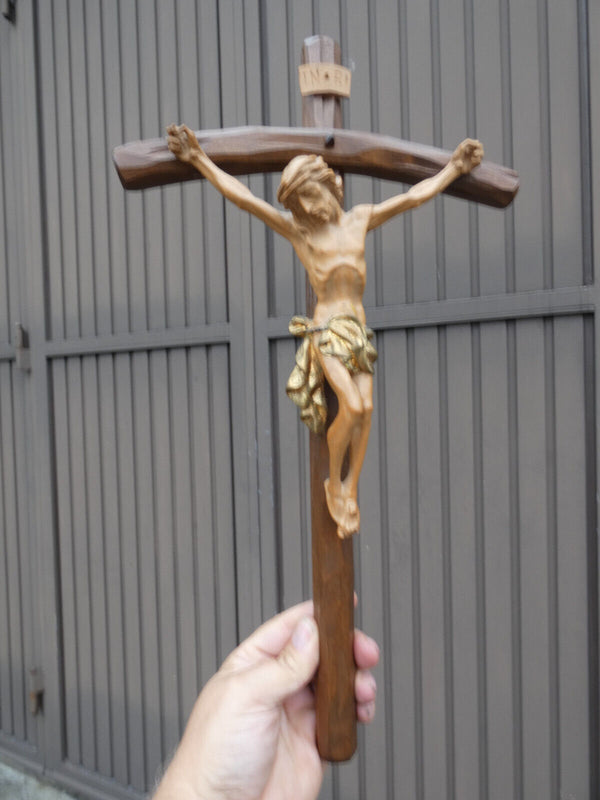 Vintage french wood carved crucifix