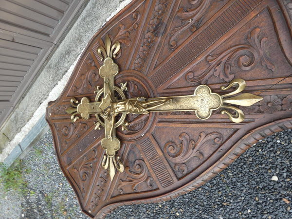 Antique French bronze wall crucifix fleur de lys symbol