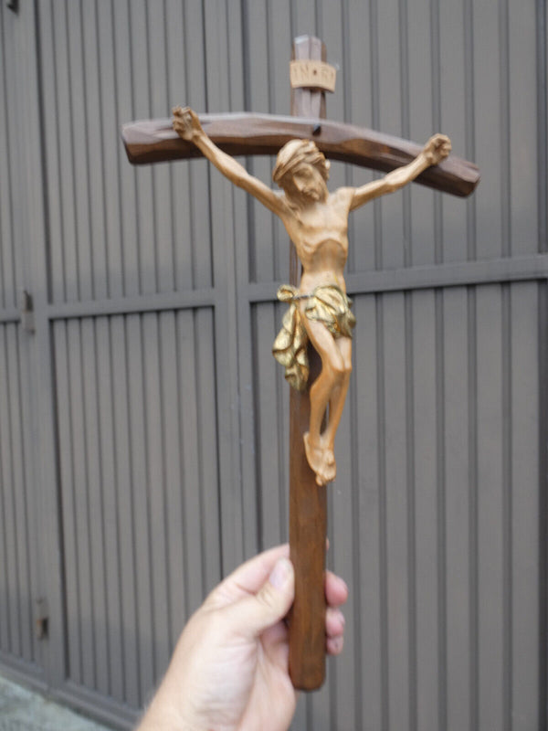 Vintage french wood carved crucifix