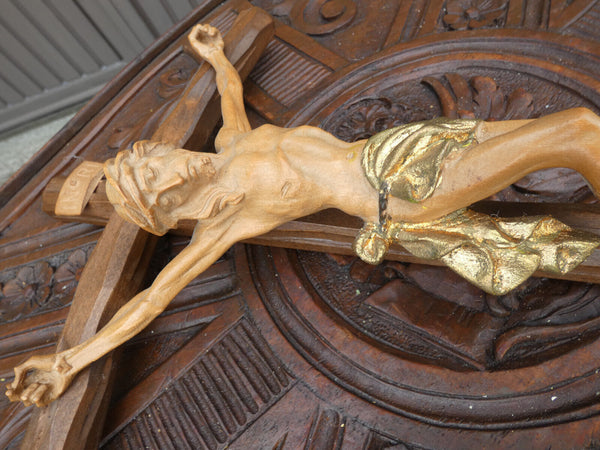 Vintage french wood carved crucifix