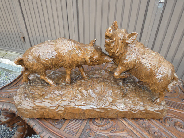 Antique german black forest wood carving boar animal sculpture statue hunt cabin