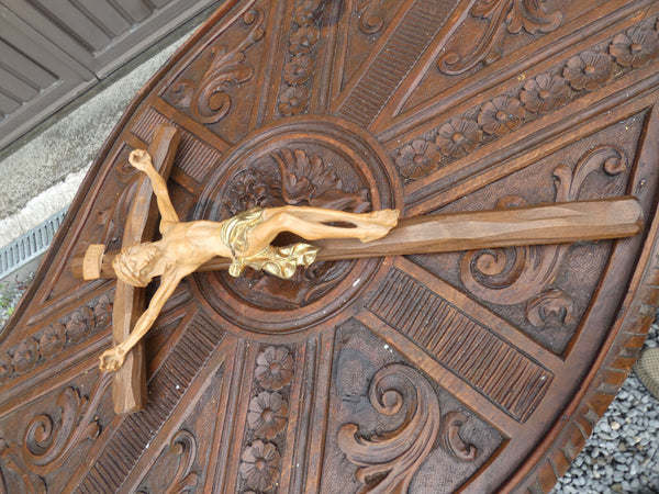 Vintage french wood carved crucifix