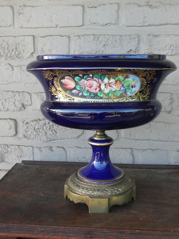 Antique French cobalt blue Centerpiece bowl floral decor vase