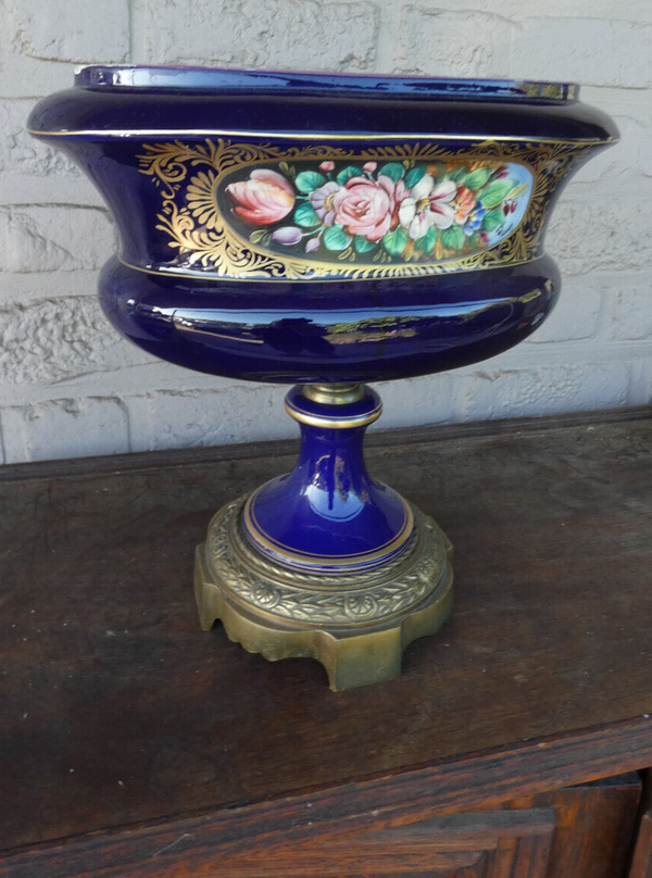 Antique French cobalt blue Centerpiece bowl floral decor vase