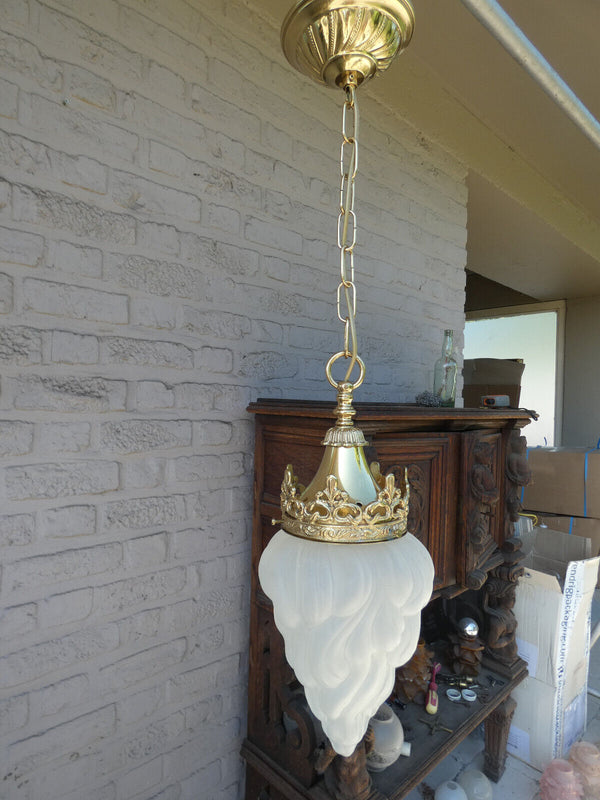 Vintage french brass Glass pendant lamp chandelier Louis XVI style