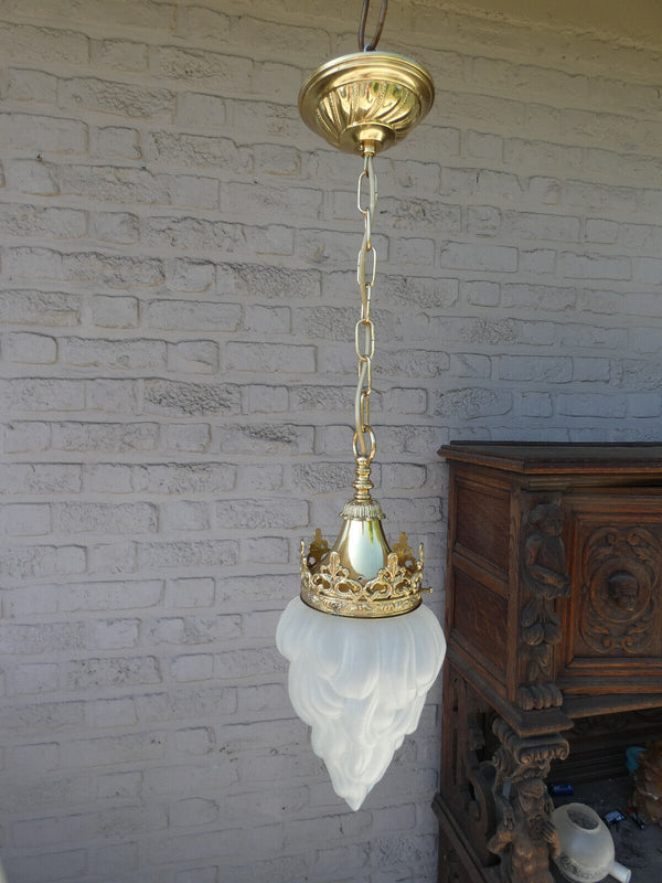 Vintage french brass Glass pendant lamp chandelier Louis XVI style