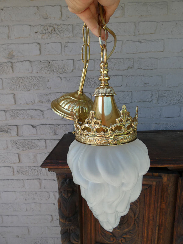 Vintage french brass Glass pendant lamp chandelier Louis XVI style