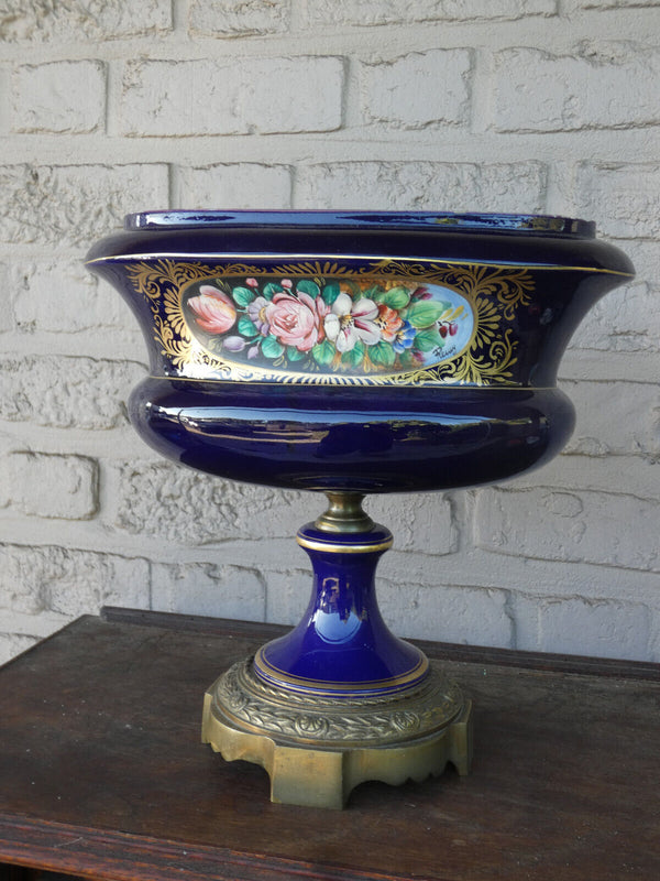 Antique French cobalt blue Centerpiece bowl floral decor vase