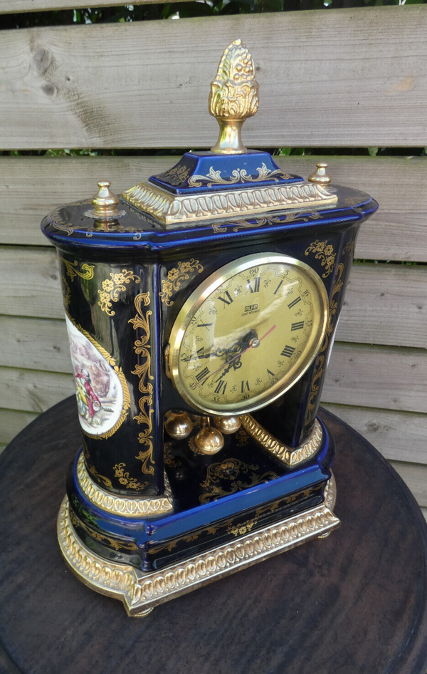 Vintage Cobalt blue porcelain Mantel clock victorian scene
