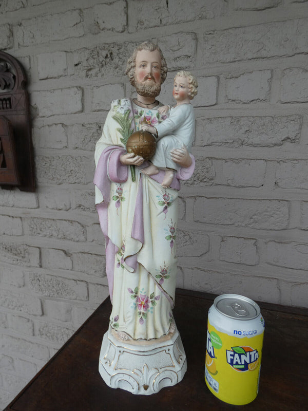 Large german bisque porcelain saint joseph figurine statue