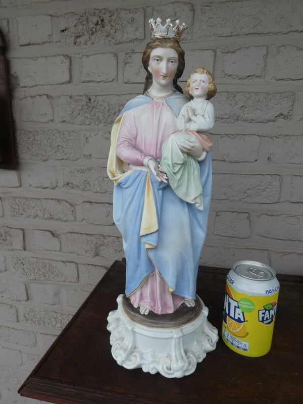 Large Belgian Vieux andenne bisque porcelain MAdonna statue figurine 19thc