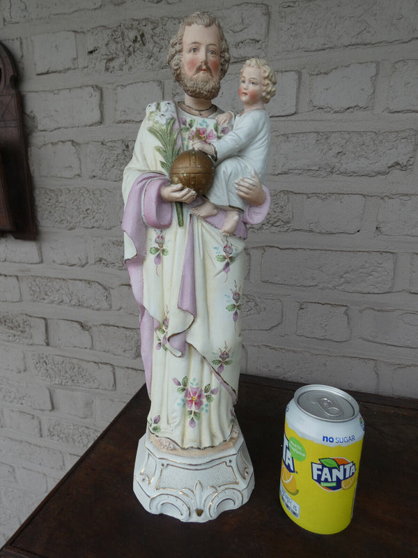 Large german bisque porcelain saint joseph figurine statue