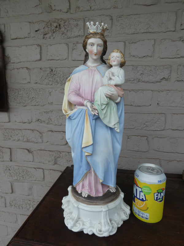 Large Belgian Vieux andenne bisque porcelain MAdonna statue figurine 19thc